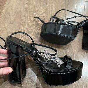 Elegant Black Platform Heels with Butterfly Accents